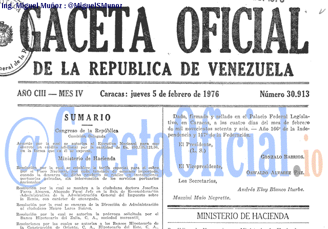 Gaceta Oficial 30913 del 5 Febrero 1976