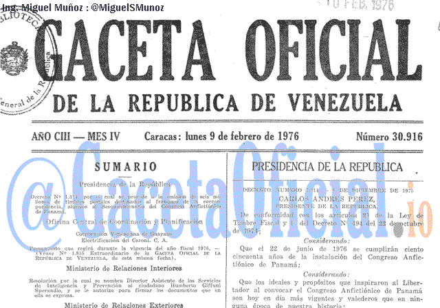 Gaceta Oficial 30916 del 9 Febrero 1976