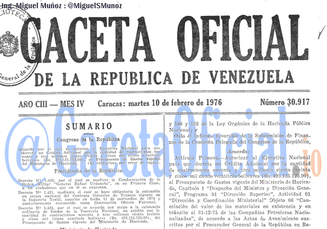 Gaceta Oficial 30917 del 10 Febrero 1976