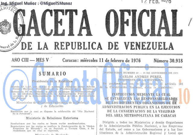 Gaceta Oficial 30918 del 11 Febrero 1976
