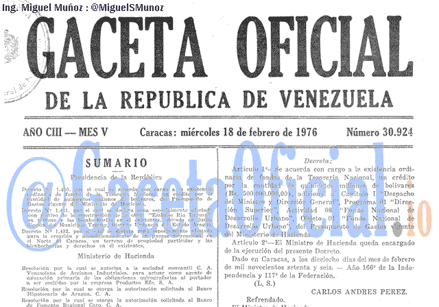 Gaceta Oficial 30924 del 18 Febrero 1976