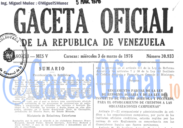 Gaceta Oficial 30933 del 3 Marzo 1976