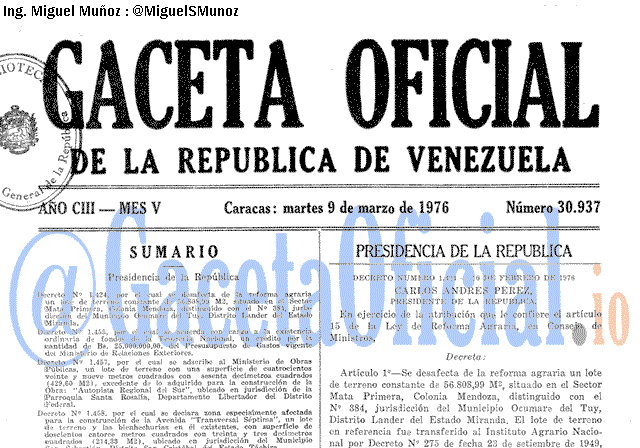 Gaceta Oficial 30937 del 9 Marzo 1976