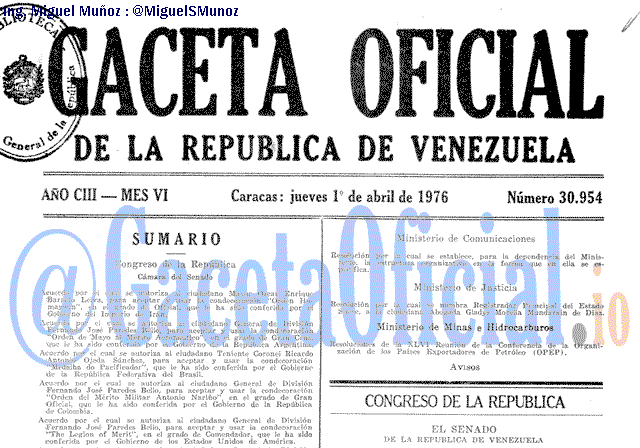 Gaceta Oficial 30954 del 1 Abril 1976