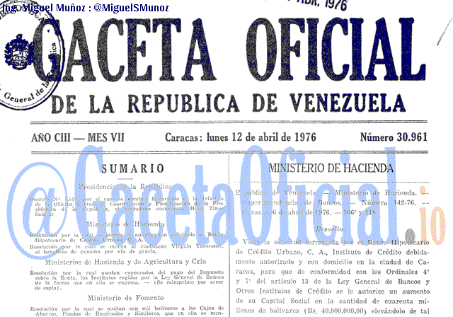 Gaceta Oficial 30961 del 12 Abril 1976