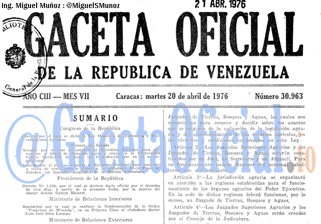 Gaceta Oficial 30963 del 20 Abril 1976