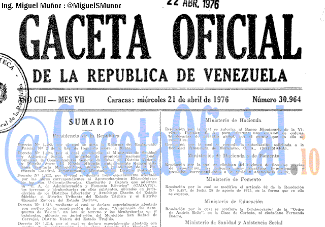 Gaceta Oficial 30964 del 21 Abril 1976