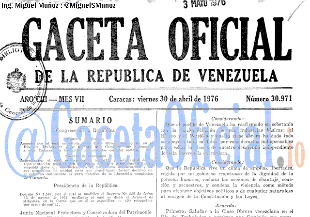 Gaceta Oficial 30971 del 30 Abril 1976