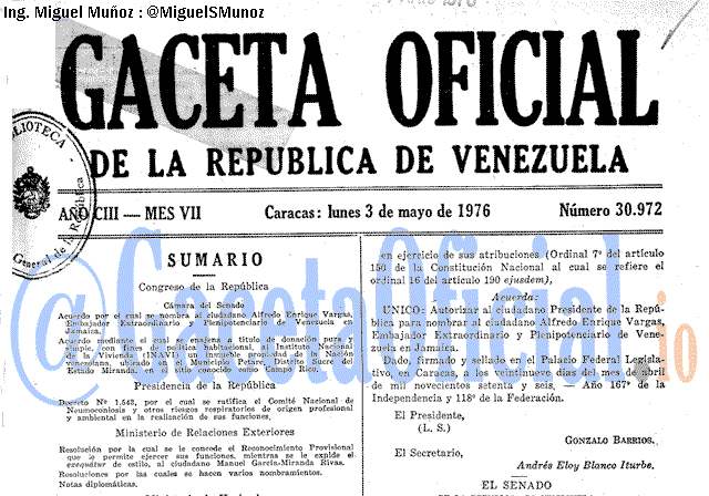 Gaceta Oficial 30972 del 3 Mayo 1976