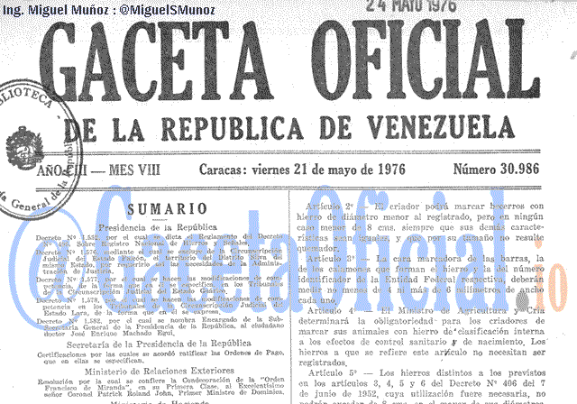 Gaceta Oficial 30986 del 21 Mayo 1976