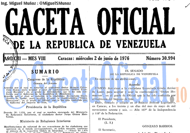 Gaceta Oficial 30994 del 2 Junio 1976
