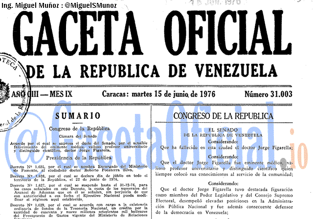 Gaceta Oficial 31003 del 15 Junio 1976