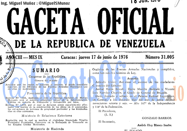 Gaceta Oficial 31005 del 17 Junio 1976