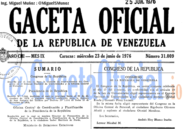 Gaceta Oficial 31009 del 23 Junio 1976