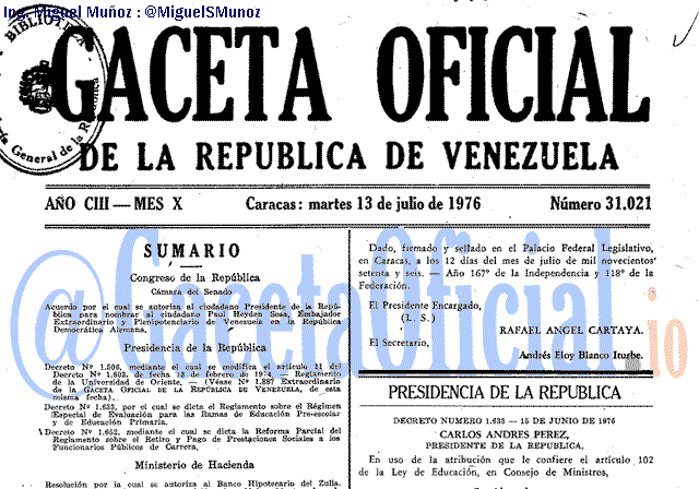 Gaceta Oficial 31021 del 13 Julio 1976