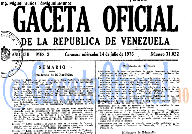 Gaceta Oficial 31022 del 14 Julio 1976