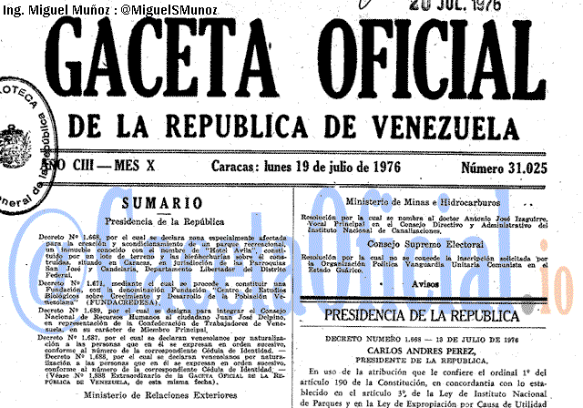 Gaceta Oficial 31025 del 19 Julio 1976