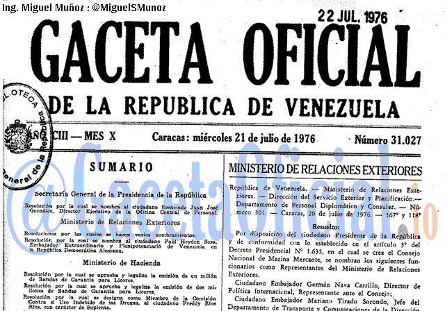 Gaceta Oficial 31027 del 21 Julio 1976