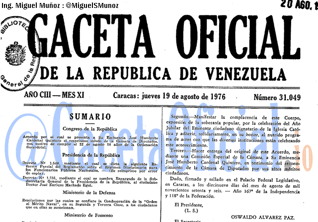 Gaceta Oficial 31049 del 19 Agosto 1976