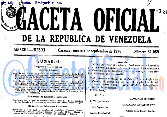 Gaceta Oficial 31059 del 2 Septiembre 1976