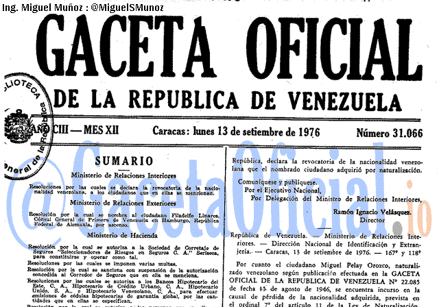 Gaceta Oficial 31066 del 13 Septiembre 1976