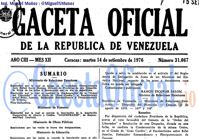 Gaceta Oficial 31067 del 14 Septiembre 1976