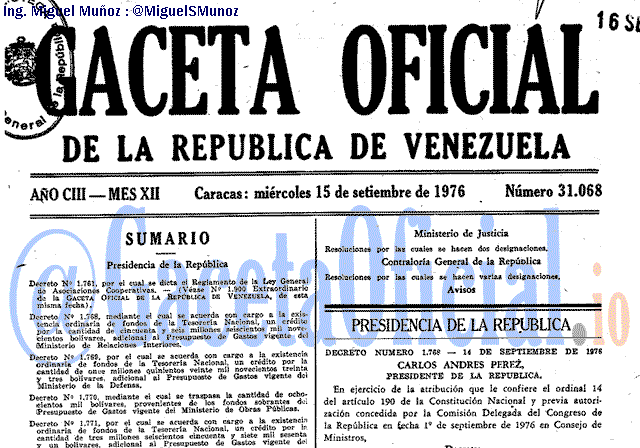 Gaceta Oficial 31068 del 15 Septiembre 1976