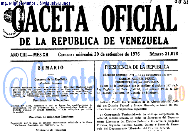 Gaceta Oficial 31078 del 29 Septiembre 1976