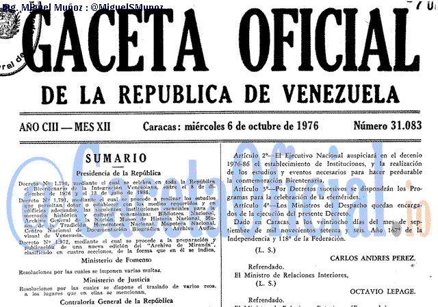 Gaceta Oficial 31083 del 6 Octubre 1976
