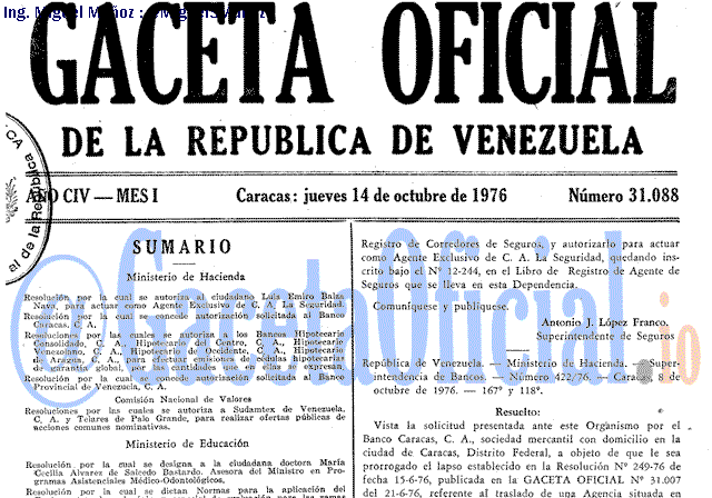 Gaceta Oficial 31088 del 14 Octubre 1976