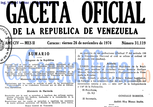 Gaceta Oficial 31119 del 26 Noviembre 1976
