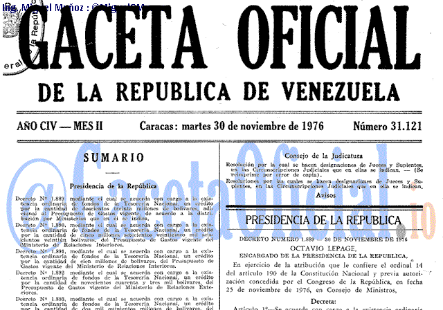 Gaceta Oficial 31121 del 30 Noviembre 1976