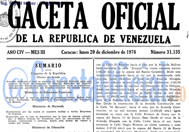 Gaceta Oficial 31135 del 20 Diciembre 1976
