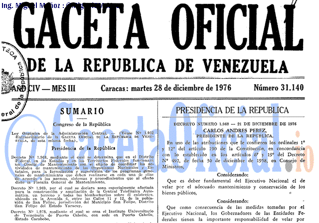 Gaceta Oficial 31140 del 28 Diciembre 1976