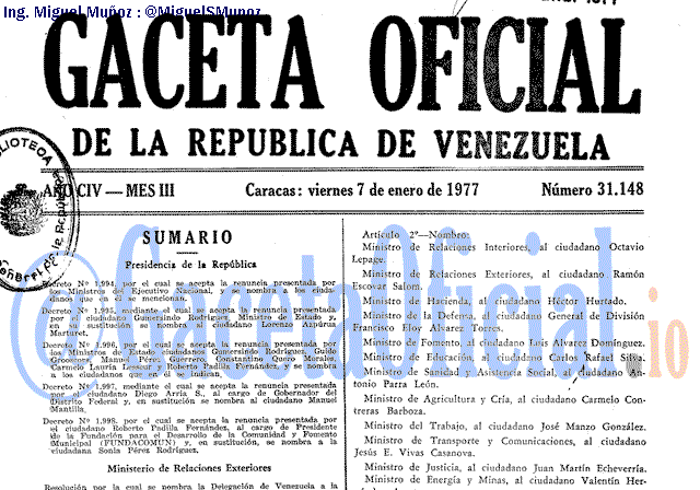 Gaceta Oficial 31148 del 7 Enero 1977