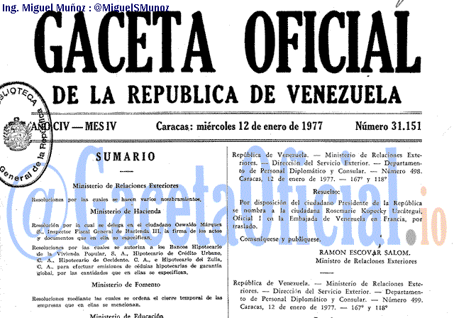 Gaceta Oficial 31151 del 12 Enero 1977