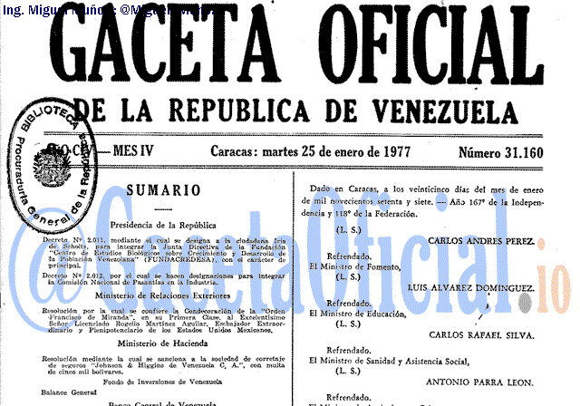 Gaceta Oficial 31160 del 25 Enero 1977