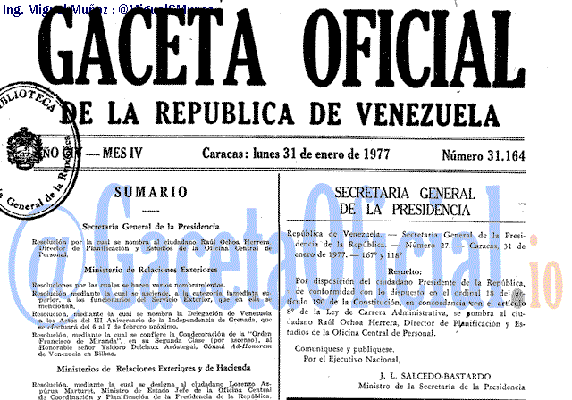 Gaceta Oficial 31164 del 31 Enero 1977