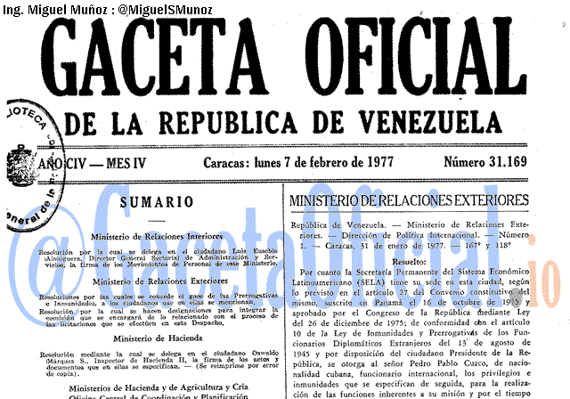 Gaceta Oficial 31169 del 7 Febrero 1977