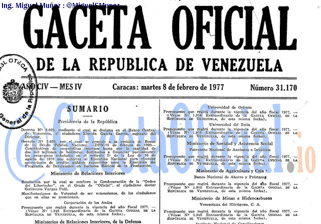 Gaceta Oficial 31170 del 8 Febrero 1977