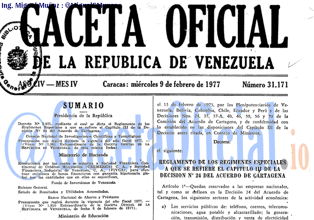 Gaceta Oficial 31171 del 9 Febrero 1977