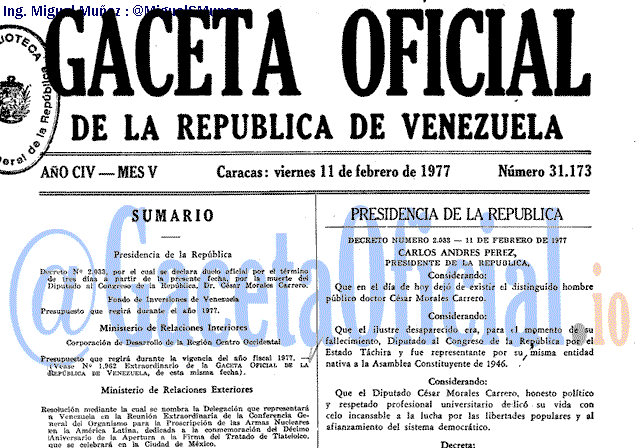 Gaceta Oficial 31173 del 11 Febrero 1977