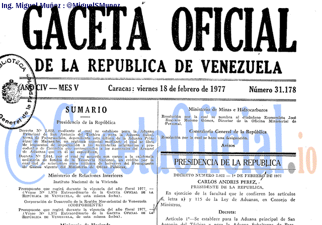 Gaceta Oficial 31178 del 18 Febrero 1977