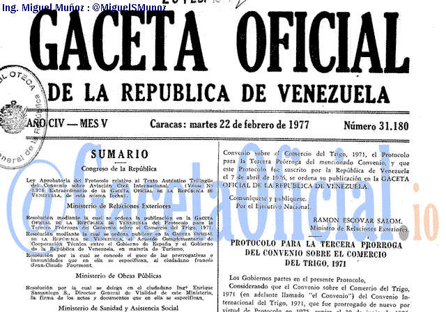 Gaceta Oficial 31180 del 22 Febrero 1977