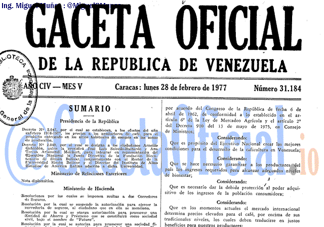 Gaceta Oficial 31184 del 28 Febrero 1977
