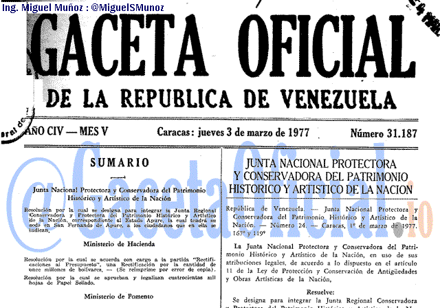 Gaceta Oficial 31187 del 3 Marzo 1977