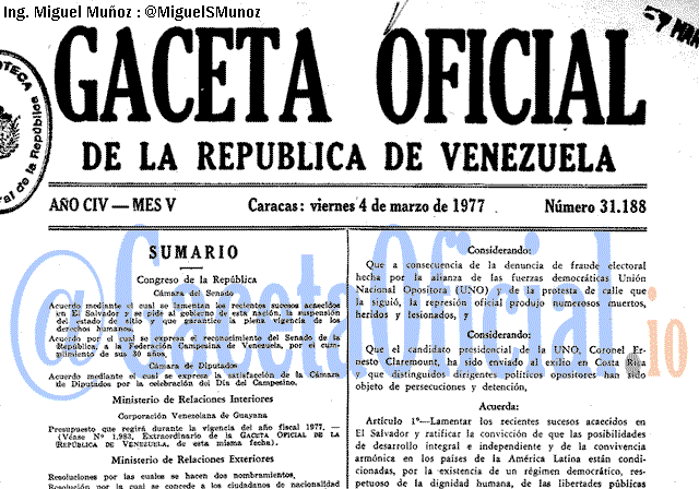 Gaceta Oficial 31188 del 4 Marzo 1977