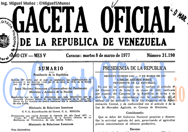 Gaceta Oficial 31190 del 8 Marzo 1977