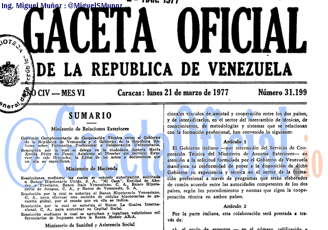 Gaceta Oficial 31199 del 21 Marzo 1977