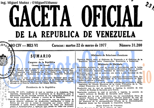 Gaceta Oficial 31200 del 22 Marzo 1977